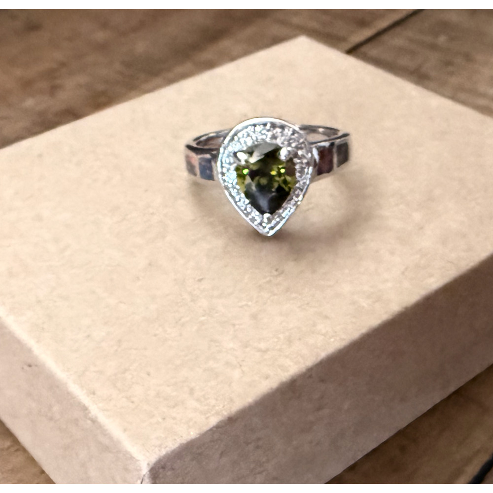 Sterling Silver 925 Peridot & Opal Inlay Ring Size 8